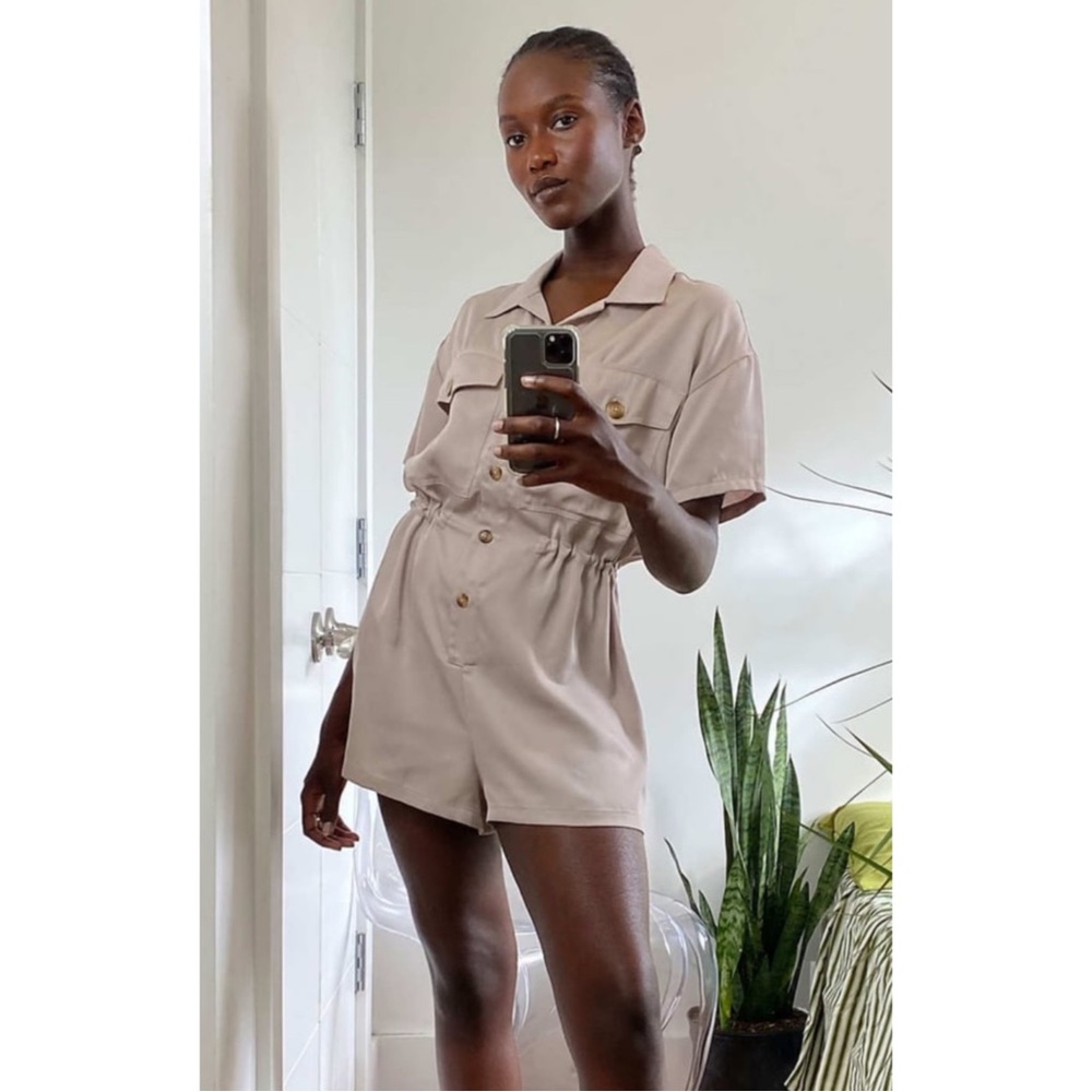 RITA ROW | NWT $197 Camelia TENCEL Short Romper in Kaki/Beige, Size Medium